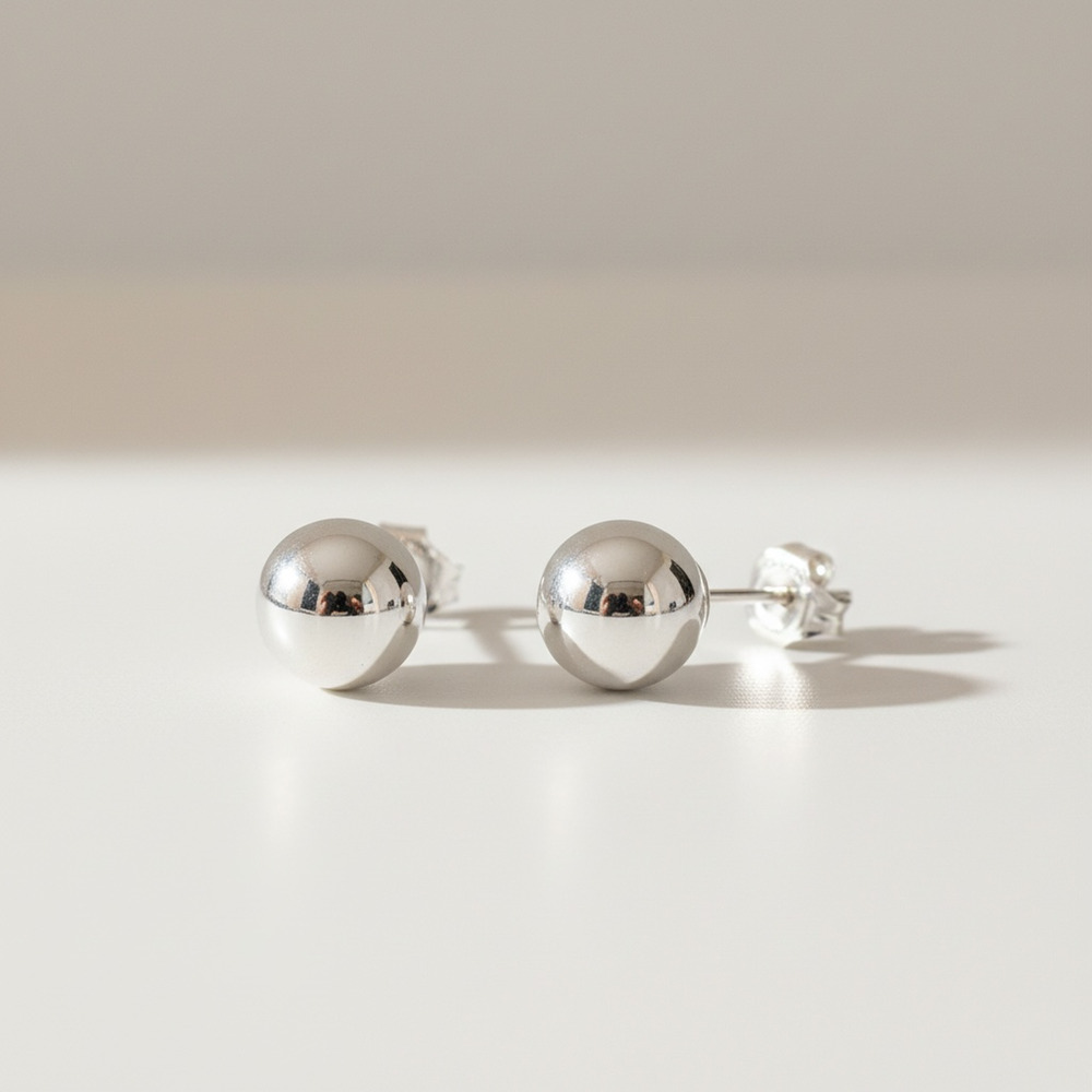 Jewelry Solid 7mm 14k White Italian Gold Push Back Ball Stud Earrings